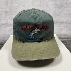Vtg Fishing Hat Mens Snapback Cap Green Wakomata Lodge 2 Toned 90s Faded Nature
